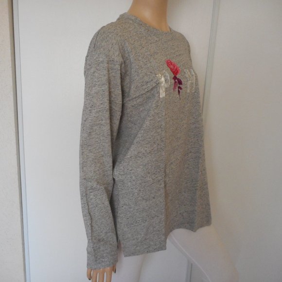New PINK Victoria's Secret T-Shirt Size Medium Gray Bling Long Sleeve - Picture 7 of 13